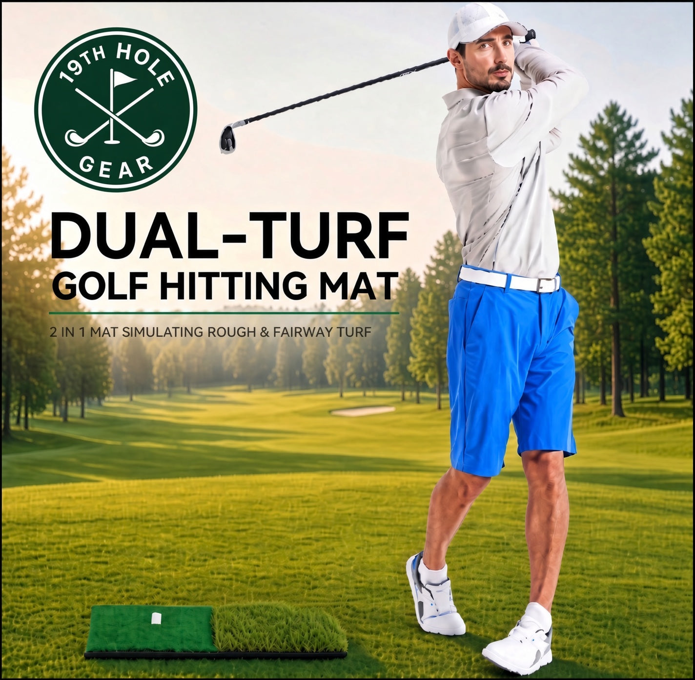 Golf Practice Hitting Mat with Tee & Turf – Indoor & Outdoor Training Aid